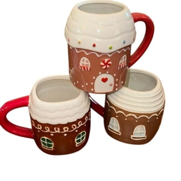 Gingerbread House Mug Set - 3 Piece Ceramic Holiday Cups - Picture 1 of 9